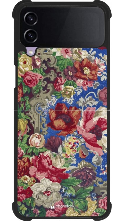 Coque Samsung Galaxy Z Flip4 - Silicone rigide noir Vintage Art Flowers