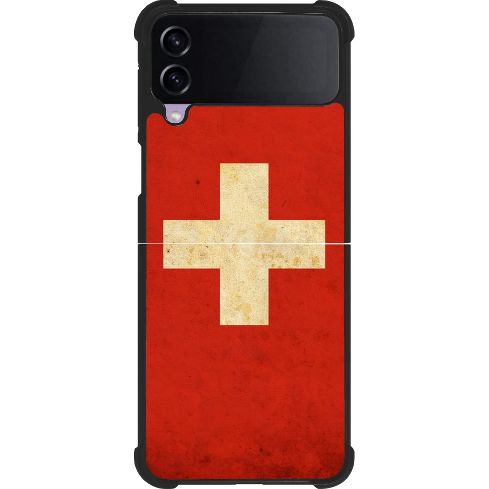 Coque Samsung Galaxy Z Flip4 - Silicone rigide noir Vintage Flag SWISS