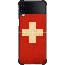 Coque Samsung Galaxy Z Flip4 - Silicone rigide noir Vintage Flag SWISS
