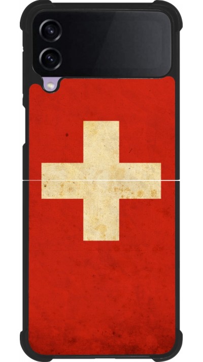 Coque Samsung Galaxy Z Flip4 - Silicone rigide noir Vintage Flag SWISS