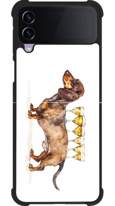 Coque Samsung Galaxy Z Flip4 - Silicone rigide noir Wine Teckel