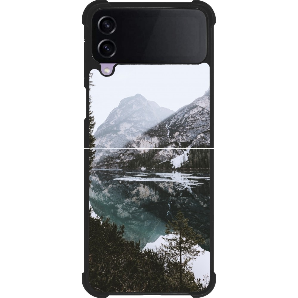 Coque Samsung Galaxy Z Flip4 - Silicone rigide noir Winter 22 snowy mountain and lake