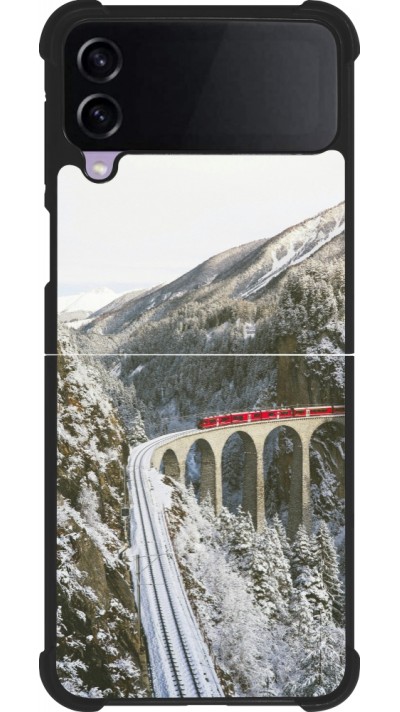 Coque Samsung Galaxy Z Flip4 - Silicone rigide noir Winter 25 Winter polar express
