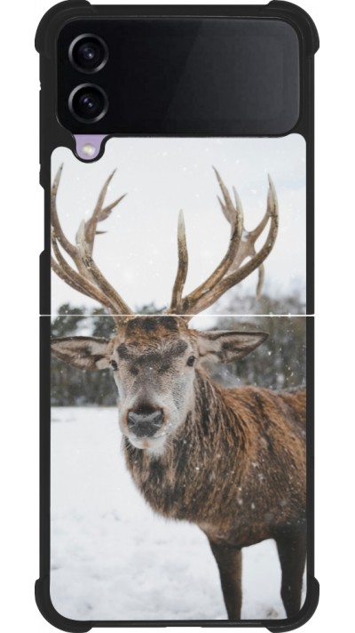 Coque Samsung Galaxy Z Flip4 - Silicone rigide noir Winter 25 Winter reindeer