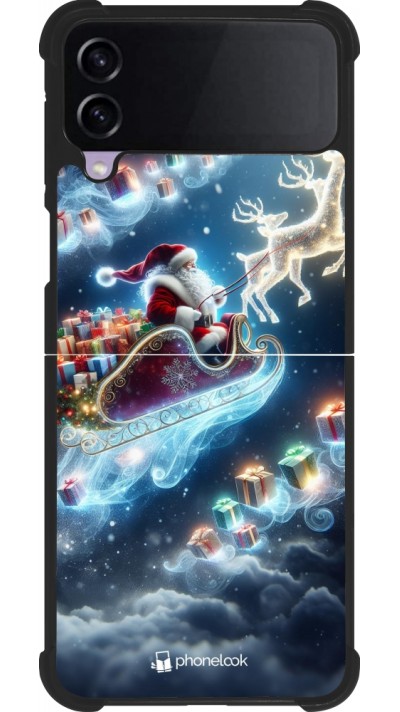 Coque Samsung Galaxy Z Flip4 - Silicone rigide noir Noël 2023 Père Noël enchanté