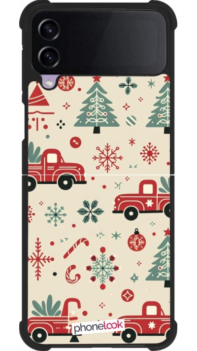Coque Samsung Galaxy Z Flip4 - Silicone rigide noir Noël 2024 Camion Sapin