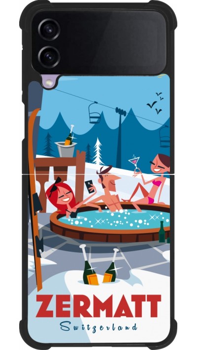 Coque Samsung Galaxy Z Flip4 - Silicone rigide noir Zermatt Mountain Jacuzzi