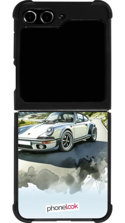 Coque Samsung Galaxy Z Flip5 - Silicone rigide noir Porsche 911 Mountain Watercolor