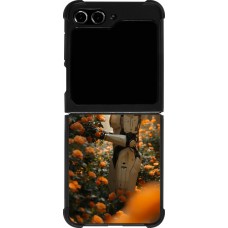 Coque Samsung Galaxy Z Flip5 - Silicone rigide noir Astronaut flowers 2025