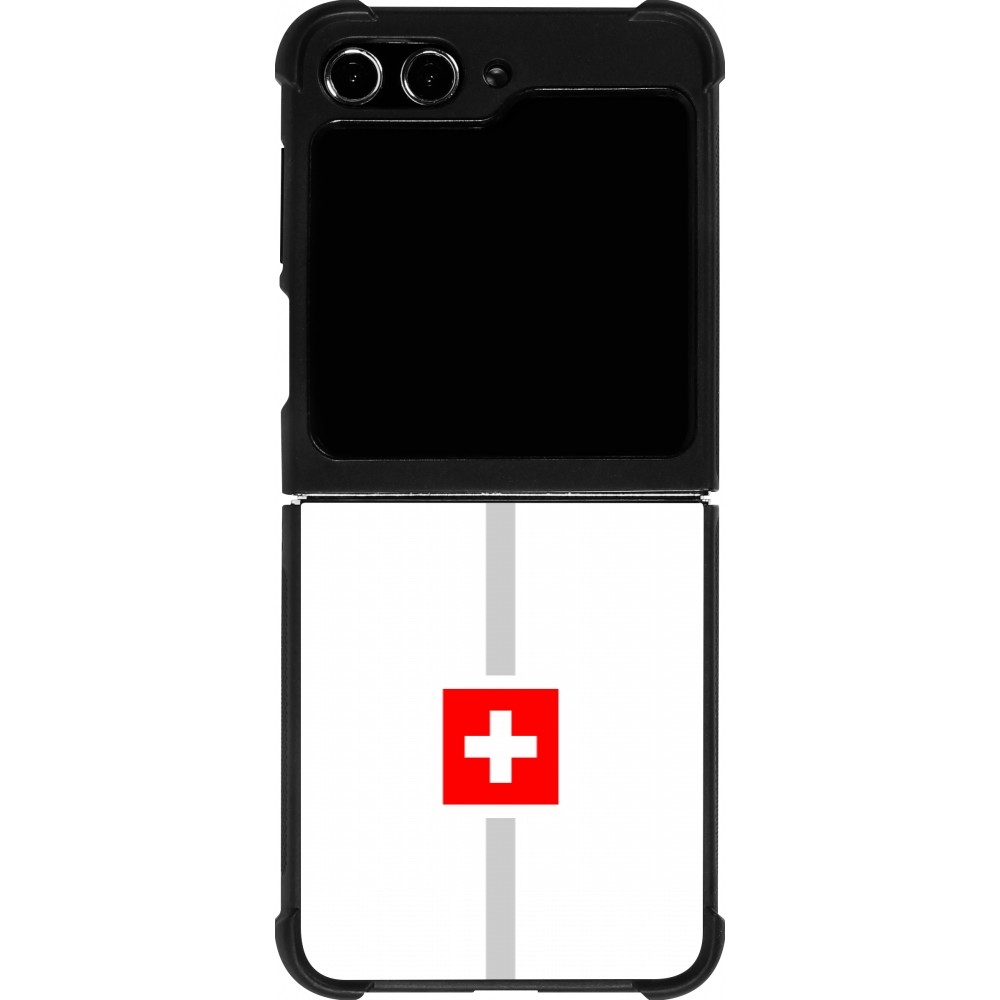 Coque Samsung Galaxy Z Flip5 - Silicone rigide noir Canton CH blanc