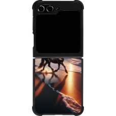 Samsung Galaxy Z Flip5 Case Hülle - Silikon schwarz Pferd majestätisch Strand