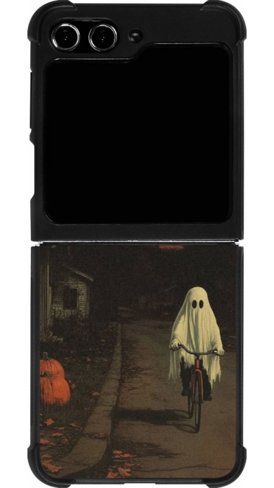 Samsung Galaxy Z Flip5 Case Hülle - Silikon schwarz Halloween 2025 Ghost on a bicycle