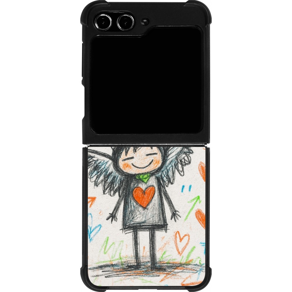Coque Samsung Galaxy Z Flip5 - Silicone rigide noir Little Angel Sketch Love