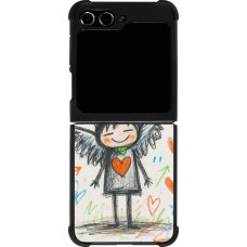 Coque Samsung Galaxy Z Flip5 - Silicone rigide noir Little Angel Sketch Love