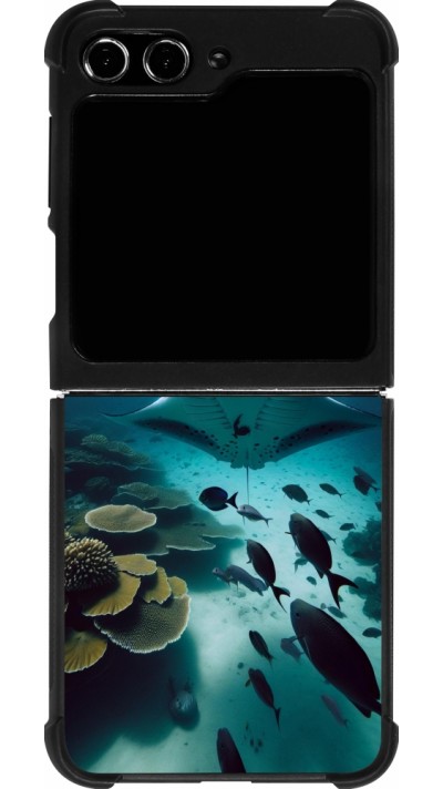 Coque Samsung Galaxy Z Flip5 - Silicone rigide noir Manta Lagon Nettoyage
