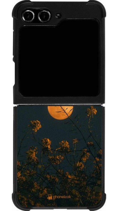 Coque Samsung Galaxy Z Flip5 - Silicone rigide noir Moon Flowers