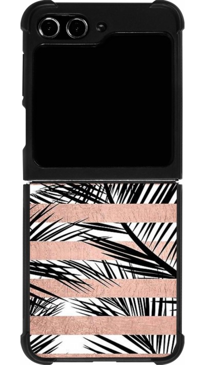 Coque Samsung Galaxy Z Flip5 - Silicone rigide noir Palm trees gold stripes