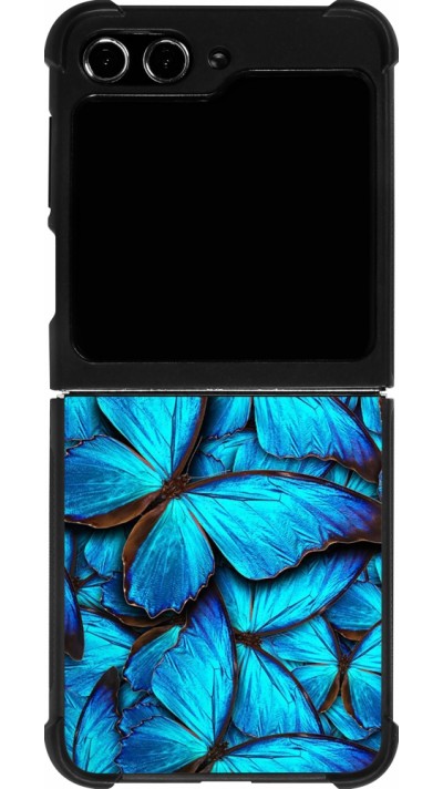 Coque Samsung Galaxy Z Flip5 - Silicone rigide noir Papillon bleu
