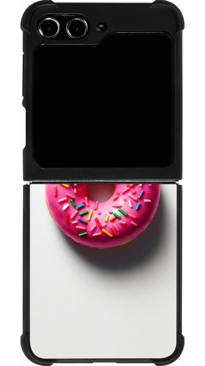 Coque Samsung Galaxy Z Flip5 - Silicone rigide noir Weißer Hintergrund, pinker Donut