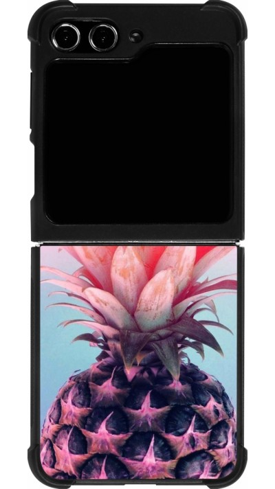 Coque Samsung Galaxy Z Flip5 - Silicone rigide noir Purple Pink Pineapple
