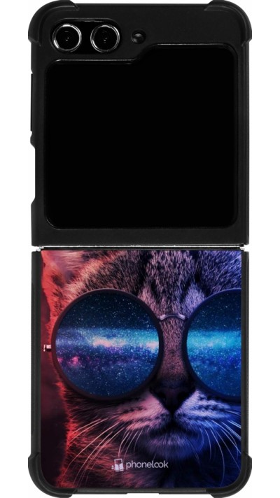 Coque Samsung Galaxy Z Flip5 - Silicone rigide noir Red Blue Cat Glasses