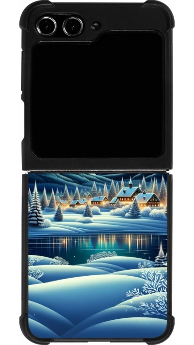 Coque Samsung Galaxy Z Flip5 - Silicone rigide noir Snowy Mountain Village Lake night