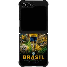 Coque Samsung Galaxy Z Flip5 - Silicone rigide noir Football Brésil splash 2026