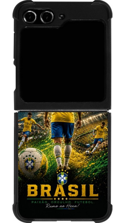 Coque Samsung Galaxy Z Flip5 - Silicone rigide noir Football Brésil splash 2026