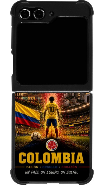 Coque Samsung Galaxy Z Flip5 - Silicone rigide noir Football Colombie splash 2026