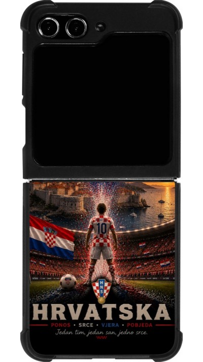 Coque Samsung Galaxy Z Flip5 - Silicone rigide noir Football Croatie splash 2026