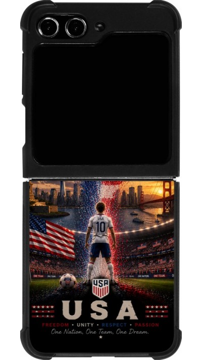 Coque Samsung Galaxy Z Flip5 - Silicone rigide noir Football États-Unis splash 2026