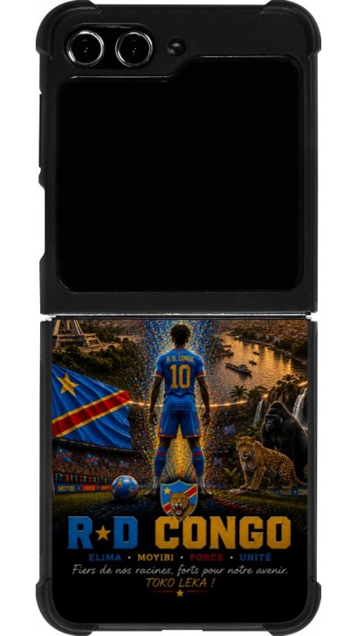 Coque Samsung Galaxy Z Flip5 - Silicone rigide noir Football République démocratique du Congo splash 2026