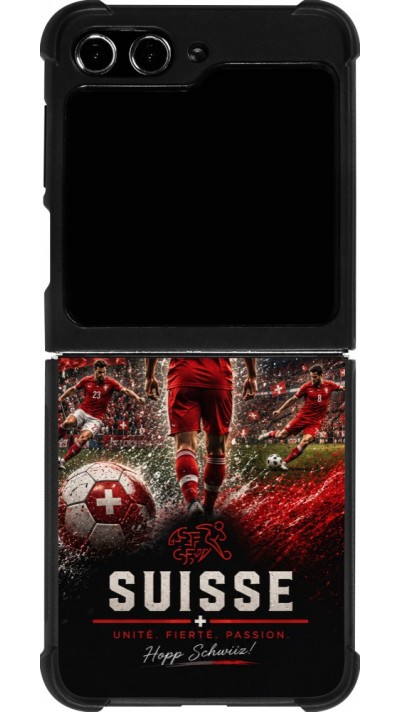 Coque Samsung Galaxy Z Flip5 - Silicone rigide noir Football Suisse splash 2026