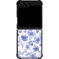 Coque Samsung Galaxy Z Flip5 - Silicone rigide noir Spring 23 watercolor blue flowers