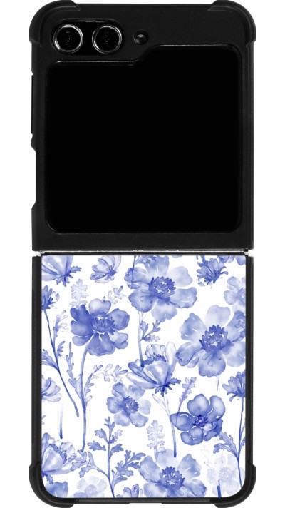 Coque Samsung Galaxy Z Flip5 - Silicone rigide noir Spring 23 watercolor blue flowers