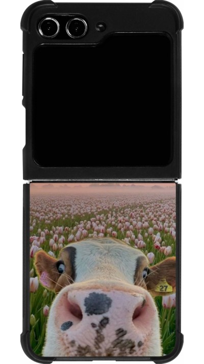 Samsung Galaxy Z Flip5 Case Hülle - Silikon schwarz Cow with tulips Spring 2026