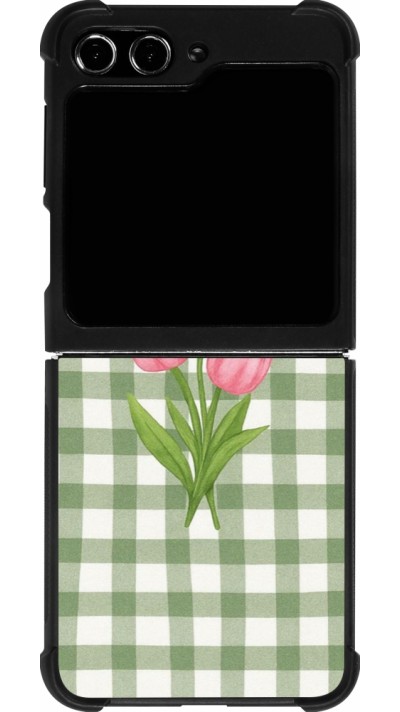 Samsung Galaxy Z Flip5 Case Hülle - Silikon schwarz Green vichy tulips Spring 2026