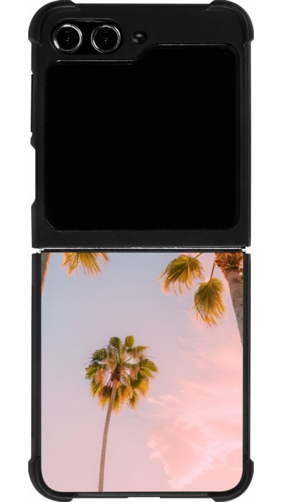 Coque Samsung Galaxy Z Flip5 - Silicone rigide noir Summer 2025 Palmiers