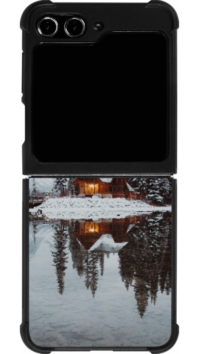 Coque Samsung Galaxy Z Flip5 - Silicone rigide noir Winter 25 Winter house forest afternoon