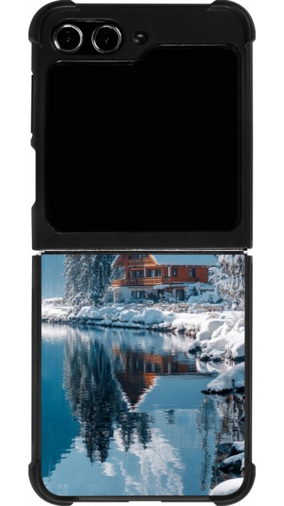Coque Samsung Galaxy Z Flip5 - Silicone rigide noir Winter 25 Winter house forest day