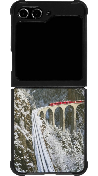 Coque Samsung Galaxy Z Flip5 - Silicone rigide noir Winter 25 Winter polar express