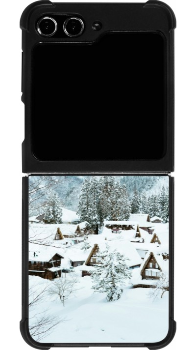 Coque Samsung Galaxy Z Flip5 - Silicone rigide noir Winter 25 Winter snowy landscape