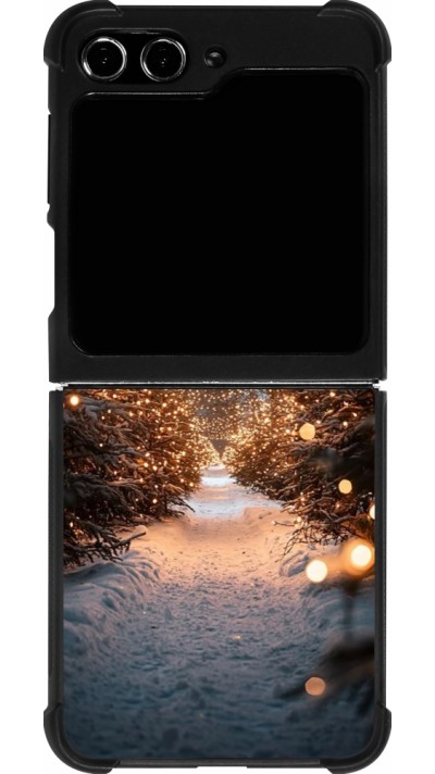 Coque Samsung Galaxy Z Flip5 - Silicone rigide noir Winter 25 Winter snowy road