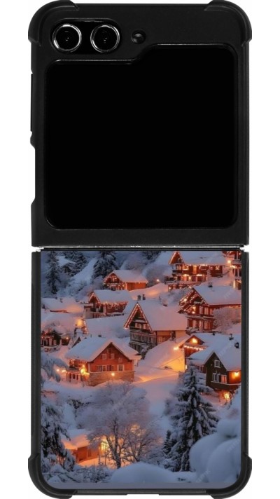 Coque Samsung Galaxy Z Flip5 - Silicone rigide noir Winter 25 Winter snowy village