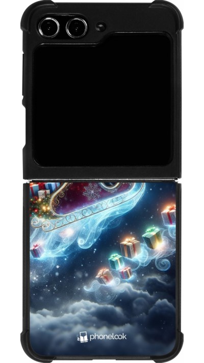 Coque Samsung Galaxy Z Flip5 - Silicone rigide noir Noël 2023 Père Noël enchanté