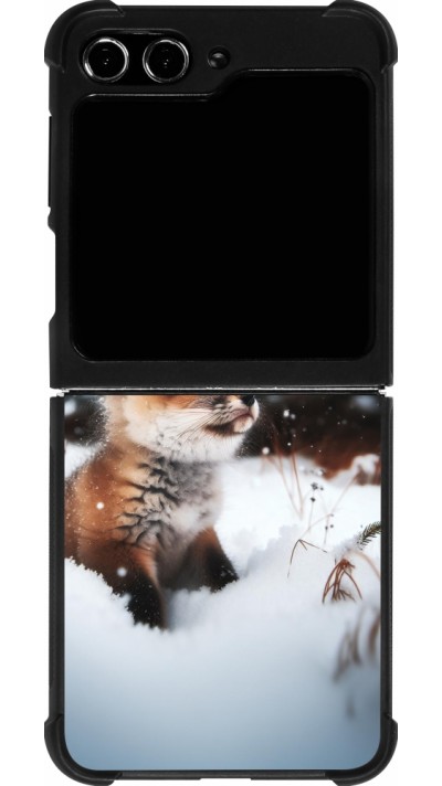 Coque Samsung Galaxy Z Flip5 - Silicone rigide noir Noël 2023 Renardeau sapin
