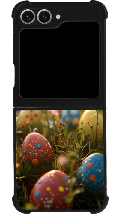 Coque Samsung Galaxy Z Flip6 - Silicone rigide noir Easter 2026 Decorated eggs