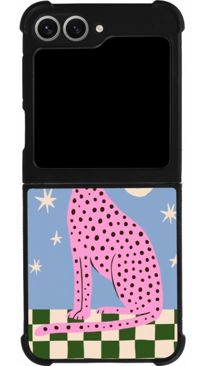 Coque Samsung Galaxy Z Flip6 - Silicone rigide noir Pink leopard with stars 2026