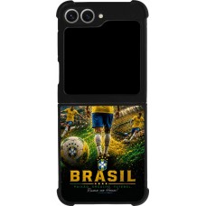 Coque Samsung Galaxy Z Flip6 - Silicone rigide noir Football Brésil splash 2026