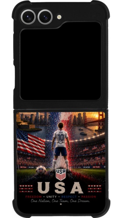 Coque Samsung Galaxy Z Flip6 - Silicone rigide noir Football États-Unis splash 2026